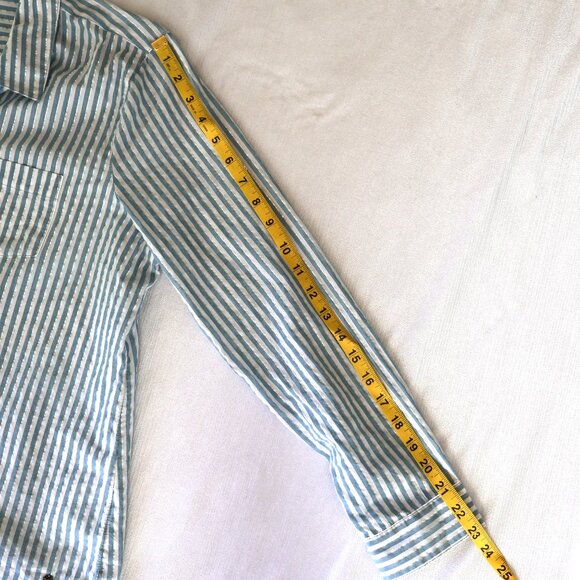 Ladies Button Up Shirt - Blue/White/Silver Stripes -  Size L petite - Cotton - Picture 8 of 11